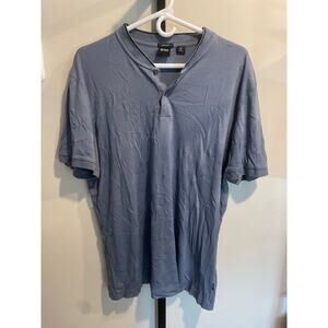 HUGO BOSS Short Sleeve Henley Shirt Polo Shirt XL Regular Baseball Collar Blue